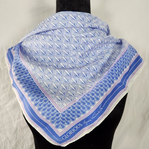 Gloria Vanderbilt Square Scarf Hairtie Purple Blue White Pastel Geometric Italy - Picture 4 of 8